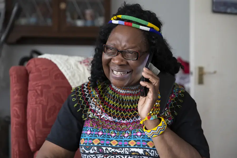Older woman laughing on the phone